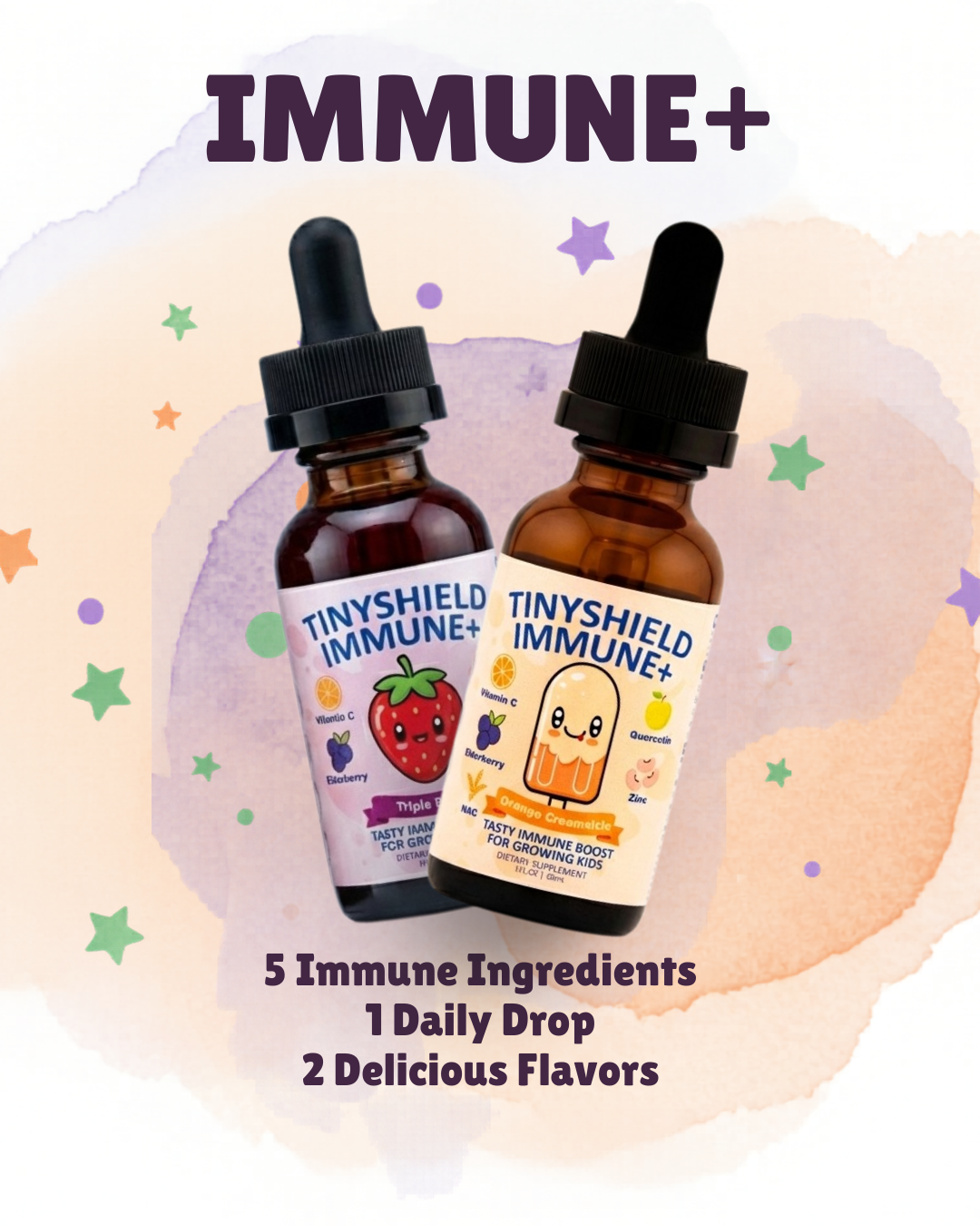 TinyShield Immune+ — 5 Immune Ingredients, 1 Daily Drop, 2 Delicious Flavors